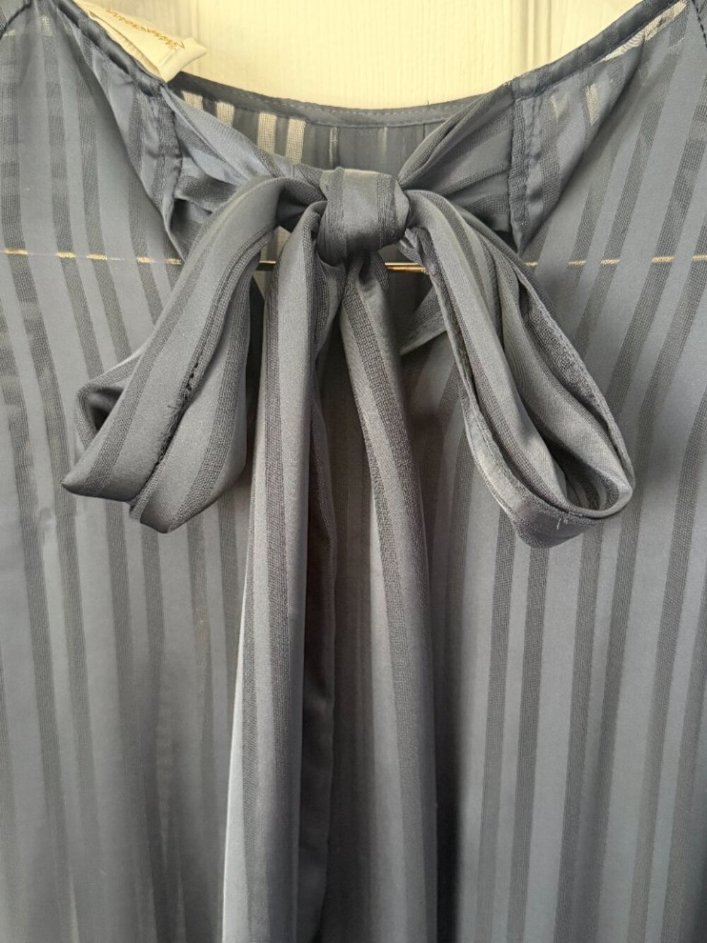 Zimmerman Dark Navy Blue Sheer Striped Peplum Blouse with Bow Small - Picture 7 of 11